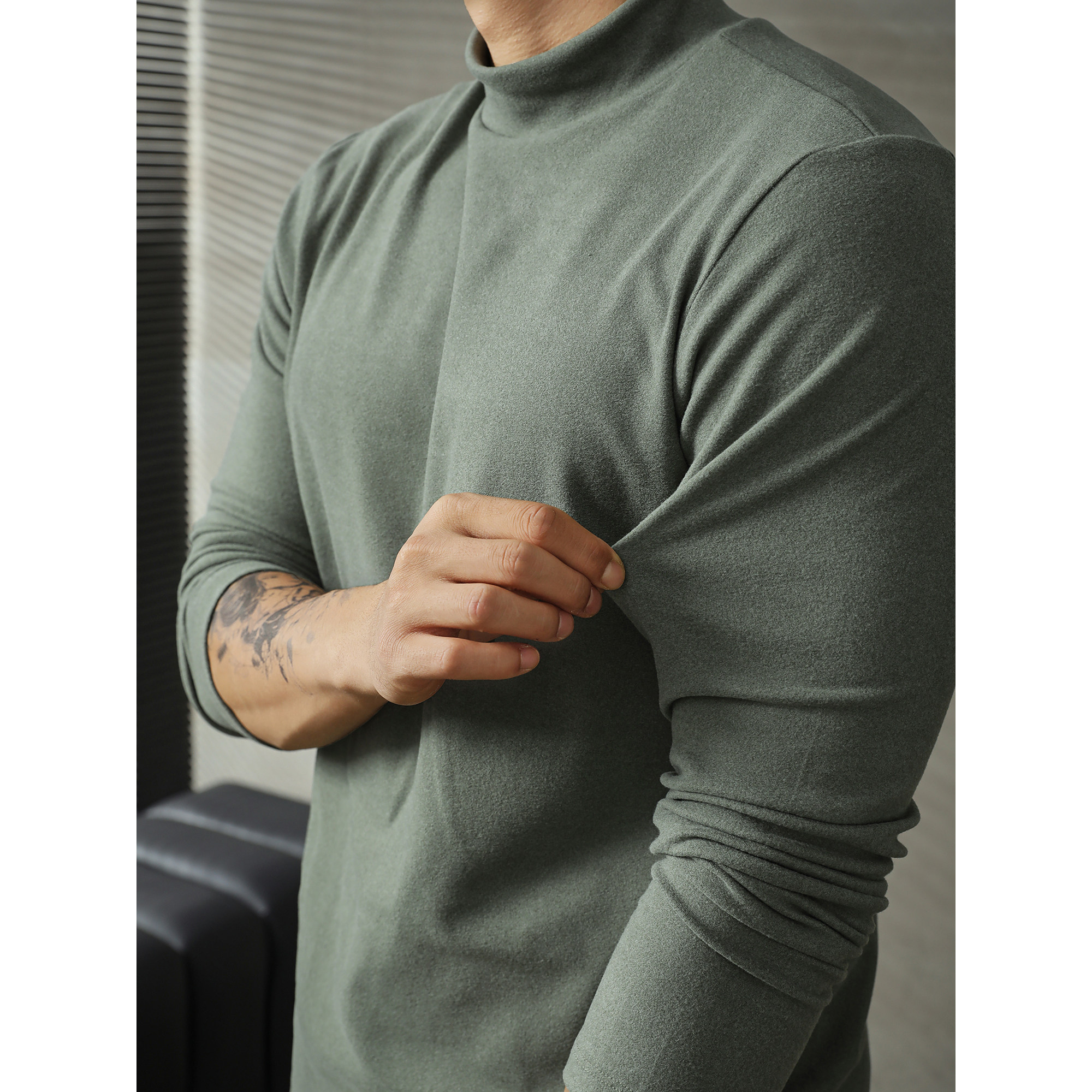 LUUD 德绒半高领打底衫男士2025冬季磨毛双面厚款保暖中领长袖T恤