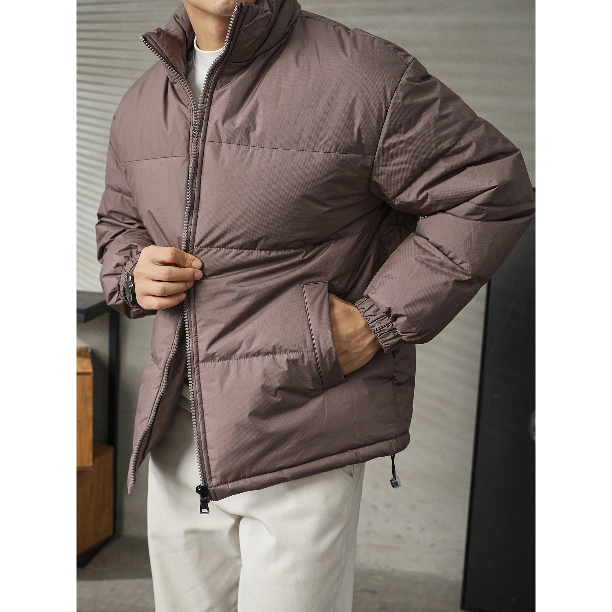 LUUD 净色立领羽绒服男潮流百搭加厚保暖面包服休闲时尚防寒外套