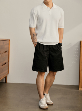 LUUD 奢感老钱白色坑条肌理感针织翻领POLO衫男凉感半开一粒扣T恤