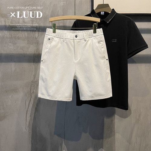 LUUD 轻奢复古纯色休闲短裤男士简约百搭直筒中裤透气潮流小西裤