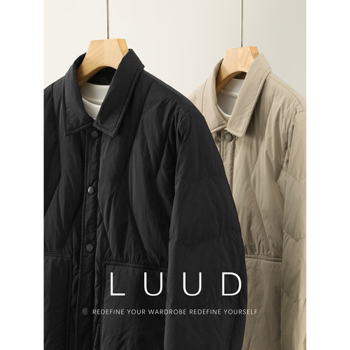 LUUD 轻量鸭绒保暖翻领羽绒服男士立体大口袋小标装饰工装外套冬