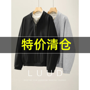 条纹衬衫 卫衣男士 拼接假两件上衣 运动休闲风半拉链立领长袖 特价