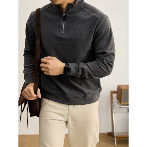 LUUD 高级感深灰色半拉链立领卫衣时尚韩版磨毛德绒长袖上衣男装