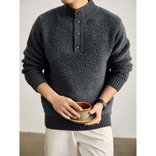 100%绵羊毛高品质半开襟重磅毛衣 水洗颗粒绒加厚针织衫 LUUD 冬季