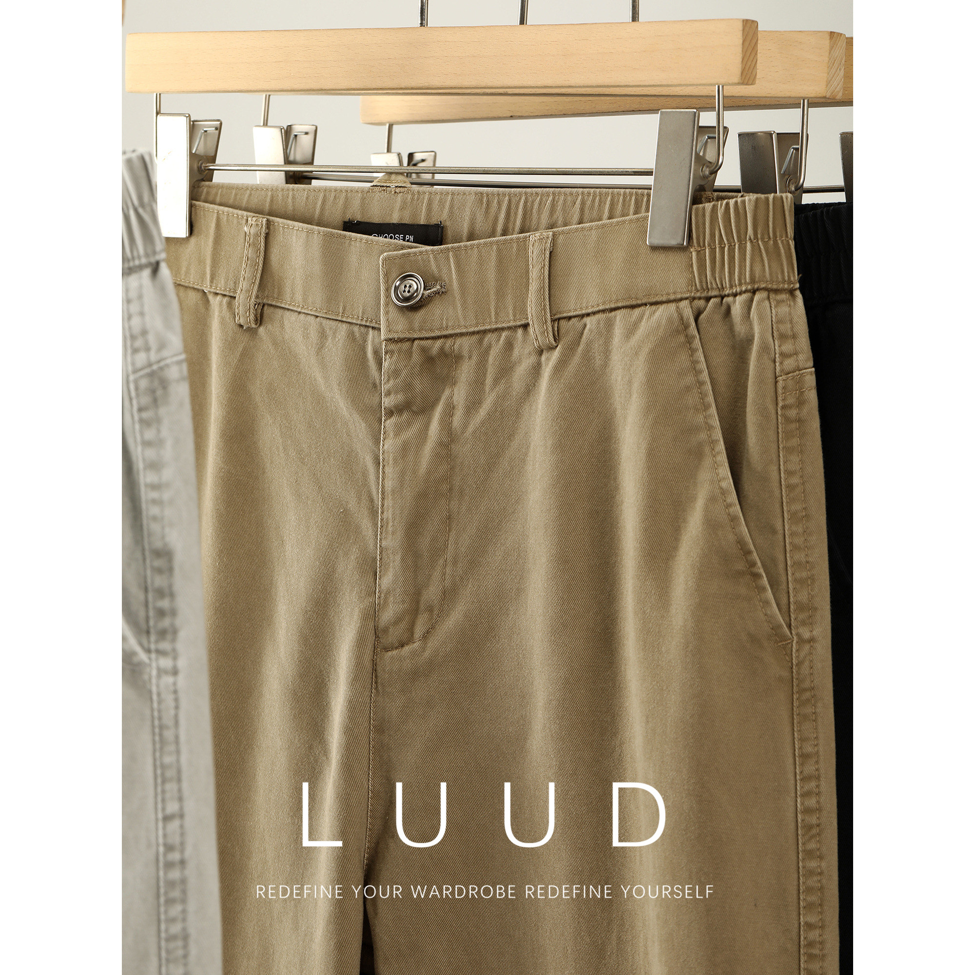 LUUD 天丝莱赛尔混纺水洗棉直筒牛仔裤男夏背面腰扣装饰休闲长裤