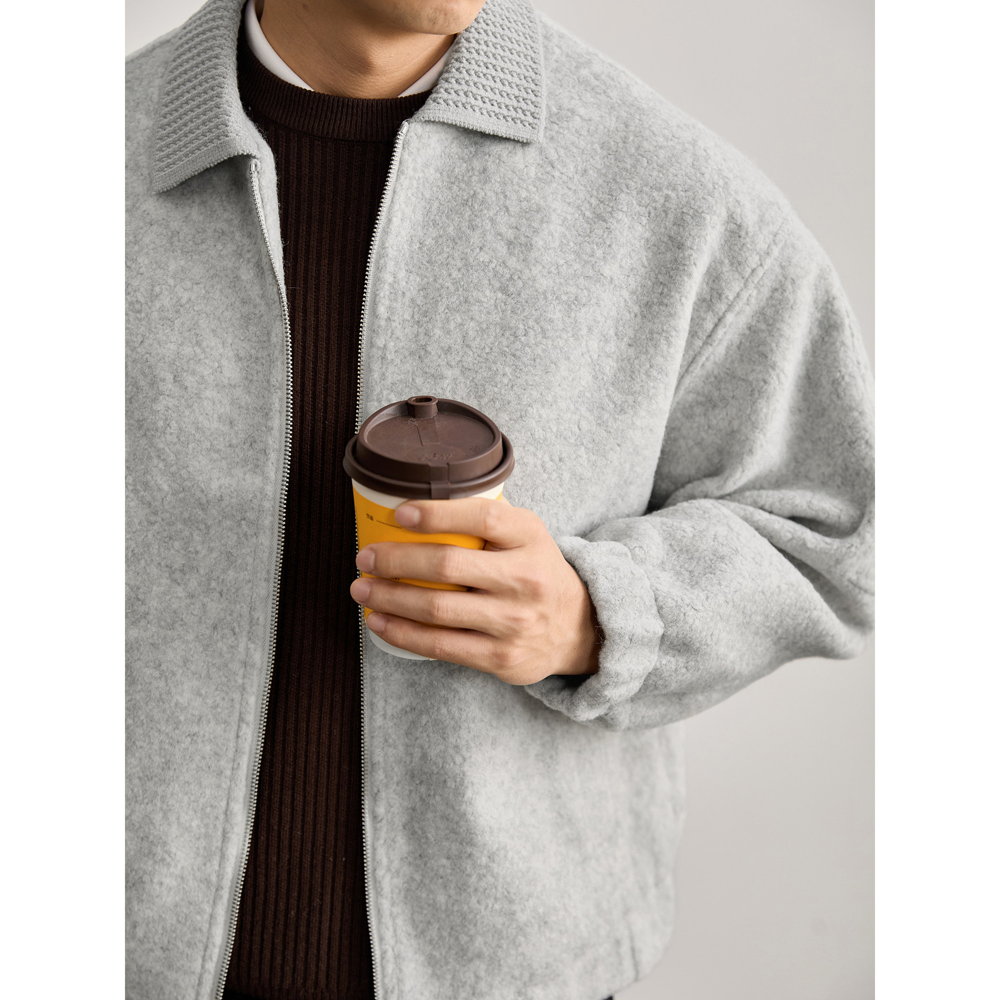 LUUD 高智感知识分子风灰色圈呢外套男冬季毛绒肌理针织翻领夹克,男装,夹克,淘宝优惠券,粉丝福利购,淘宝优惠卷