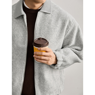 LUUD 毛绒肌理针织翻领夹克 高智感知识分子风灰色圈呢外套男冬季