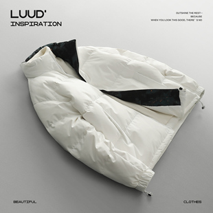 LUUD 90鸭绒立领外套时尚男士潮流菱形格纹理冬季保暖御寒羽绒服