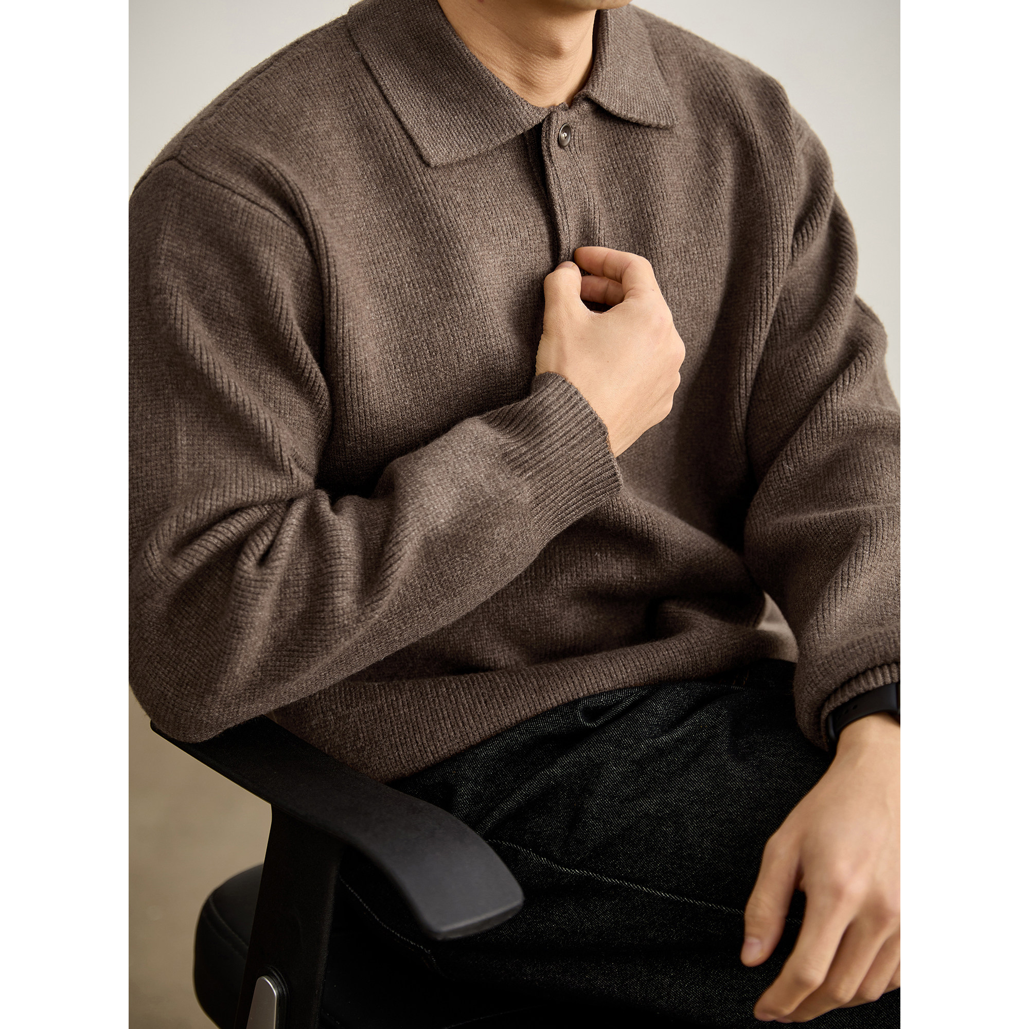 LUUD 松弛慵懒风一粒扣翻领针织衫男重磅850g厚实保暖POLO衫毛衣,男装,针织衫/毛衣,淘宝优惠券,粉丝福利购,淘宝优惠卷