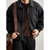 LUUD 简约沉稳男士 翻领行政外套秋冬羊毛混纺磨毛竹纤呢保暖夹克