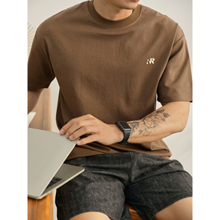 夏日通勤百搭落肩体恤上衣 T恤男士 LUUD 都市轻奢复古风小压胶短袖