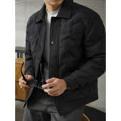 冬季 LUUD 高品质麦穗纹理感黑色羽绒服男士 翻领保暖绅士潮流外套