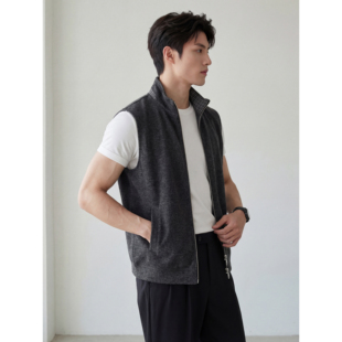 马甲春秋格纹撞色领立领拉链休闲无袖 坎肩外套 阿美咔叽男士 LUUD