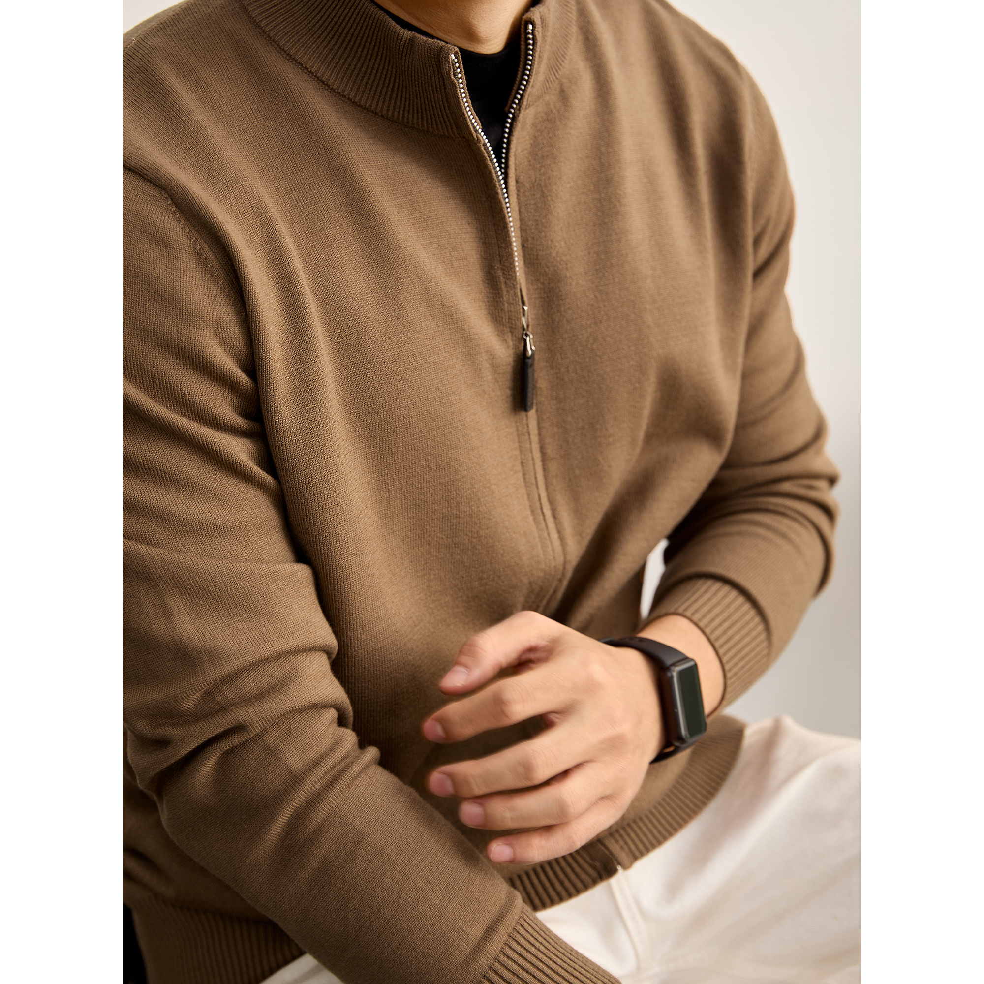 LUUD 复古老钱风纯色细针包芯纱毛衣外套男秋冬时尚百搭针织开衫