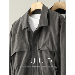 风单排扣外套 工装 LUUD 户外防风解构针织拼接翻领夹克冲锋衣男士