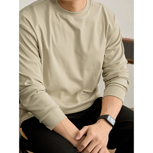 小标签中线拼接结构水洗棉套头长袖 LUUD 净色休闲圆领T恤卫衣男士