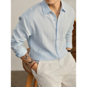 衬衫 LUUD意式 雅感纯亚麻色织轻薄长袖 男老钱通勤百搭透气吸湿衬衣