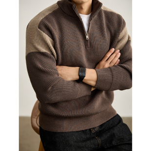 设计针织衫 撞色插肩袖 美拉德色重磅820G半拉链立领毛衣男士 LUUD