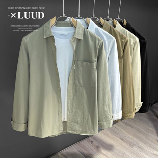 LUUD 春季简质百搭休闲长袖上衣复古洗水纯色外穿文艺青年衬衫男