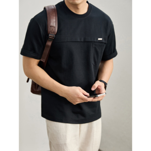 LUUD 夏日citywalk胸部分割拼接设计短袖潮牌小标单贴袋圆领T恤男