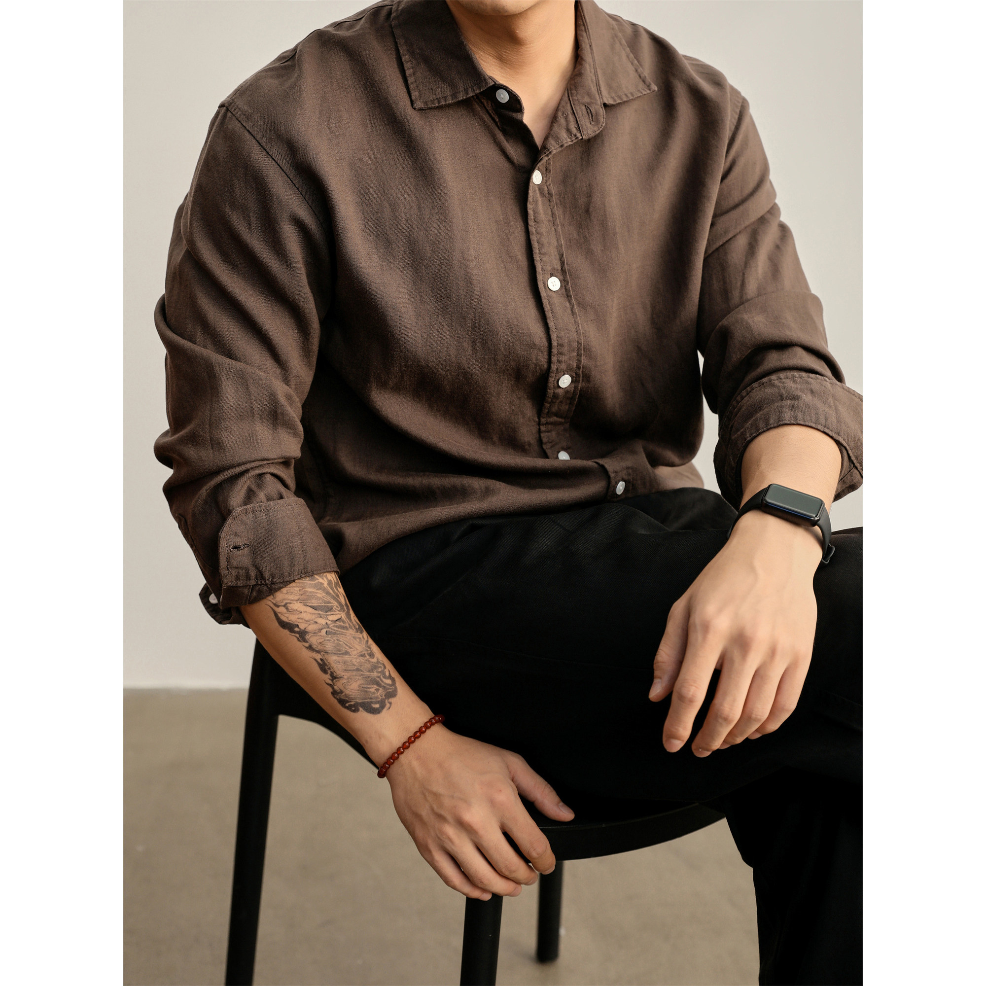 LUUD 老钱风贵气松弛感天丝亚麻长袖衬衫男薄款防晒翻领衬衣外套