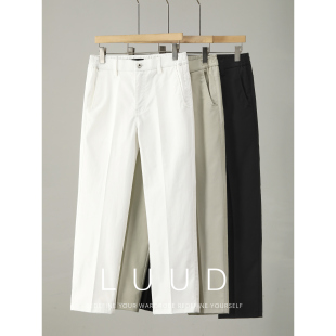 饰直筒长裤 后袋金属小装 男 半松紧腰莱赛尔天丝棉白色休闲裤 LUUD