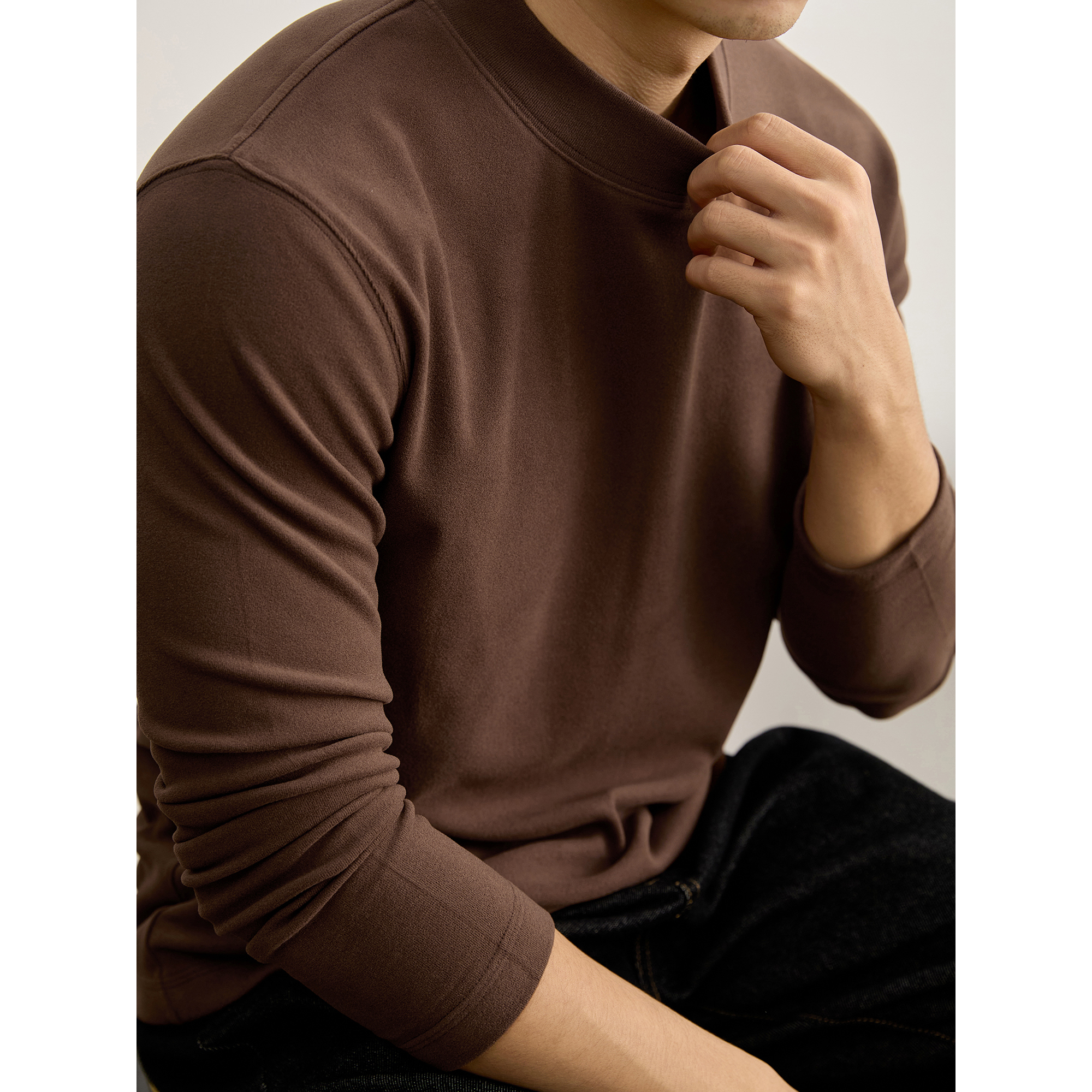 LUUD 都市通勤德绒半高领内搭打底衫男士秋冬保暖磨毛软糯长袖T恤