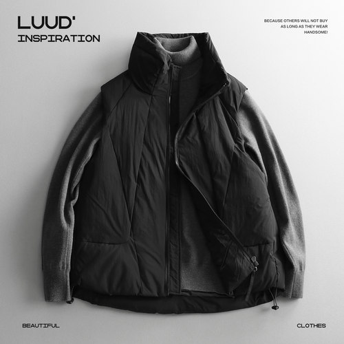 特价 黑色时尚感立领羽绒马甲男士冬季日常百搭保暖防寒坎肩外套