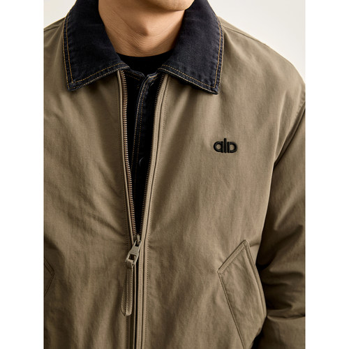 LUUD 拼料设计白鸭绒刺绣羽绒服男士辑明线牛仔领假两件夹克外套