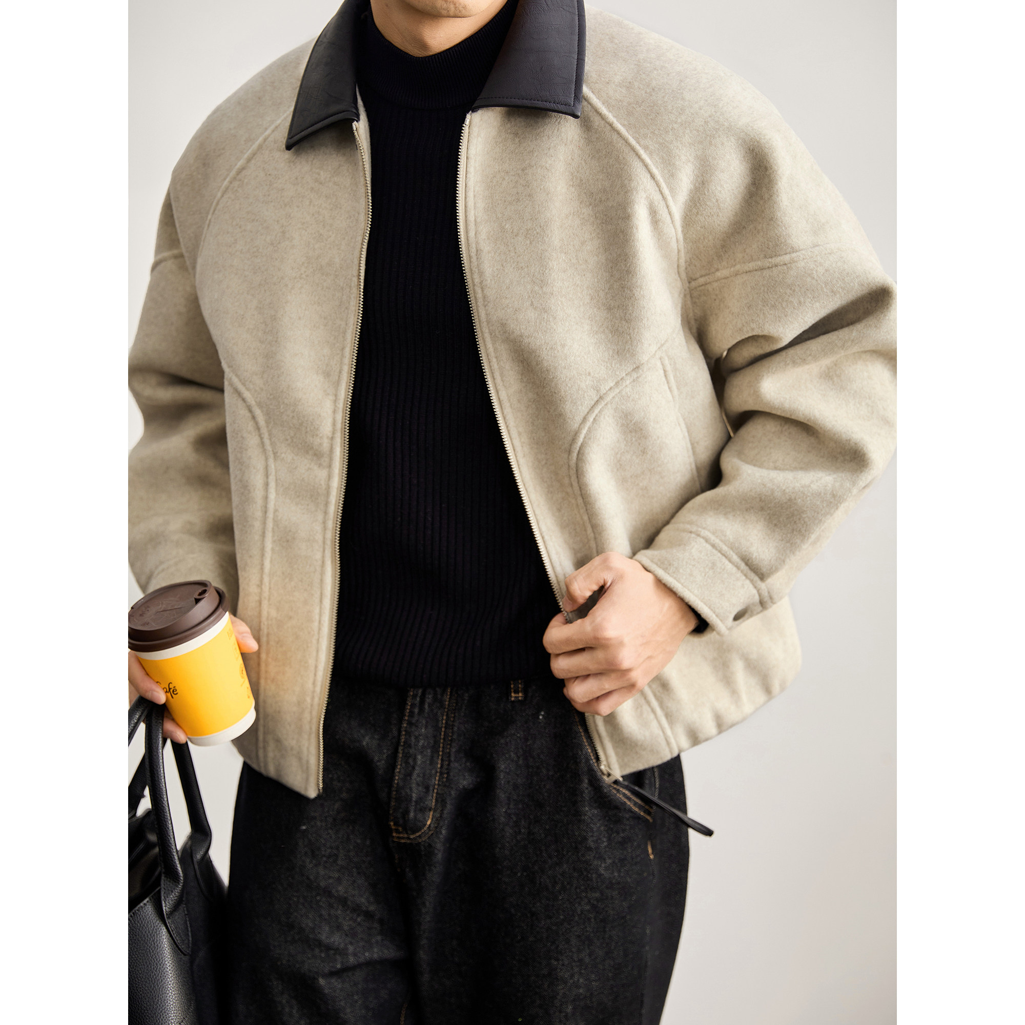 LUUD cleanfit极简风羊毛混纺皮领毛呢外套男冬磨毛肌理翻领外套,男装,夹克,淘宝优惠券,粉丝福利购,淘宝优惠卷