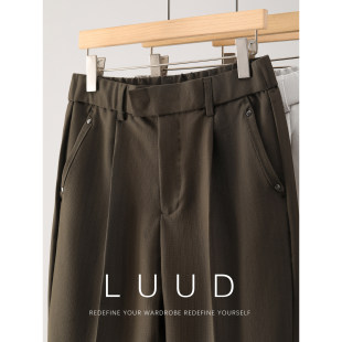 竖纹肌理感轻奢直筒阔腿长裤 LUUD 休闲西裤 饰抗皱免烫法式 铆钉装