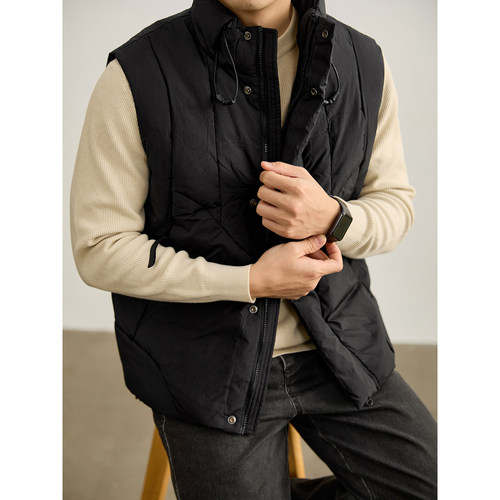 LUUD 山系工装风多功能抽绳设计立领羽绒马甲男鸭绒无袖夹克外套