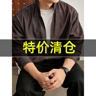 潮流仿牛仔布深V半开襟衬衣男辑明线设计假两件立领衬衫 特价 时尚