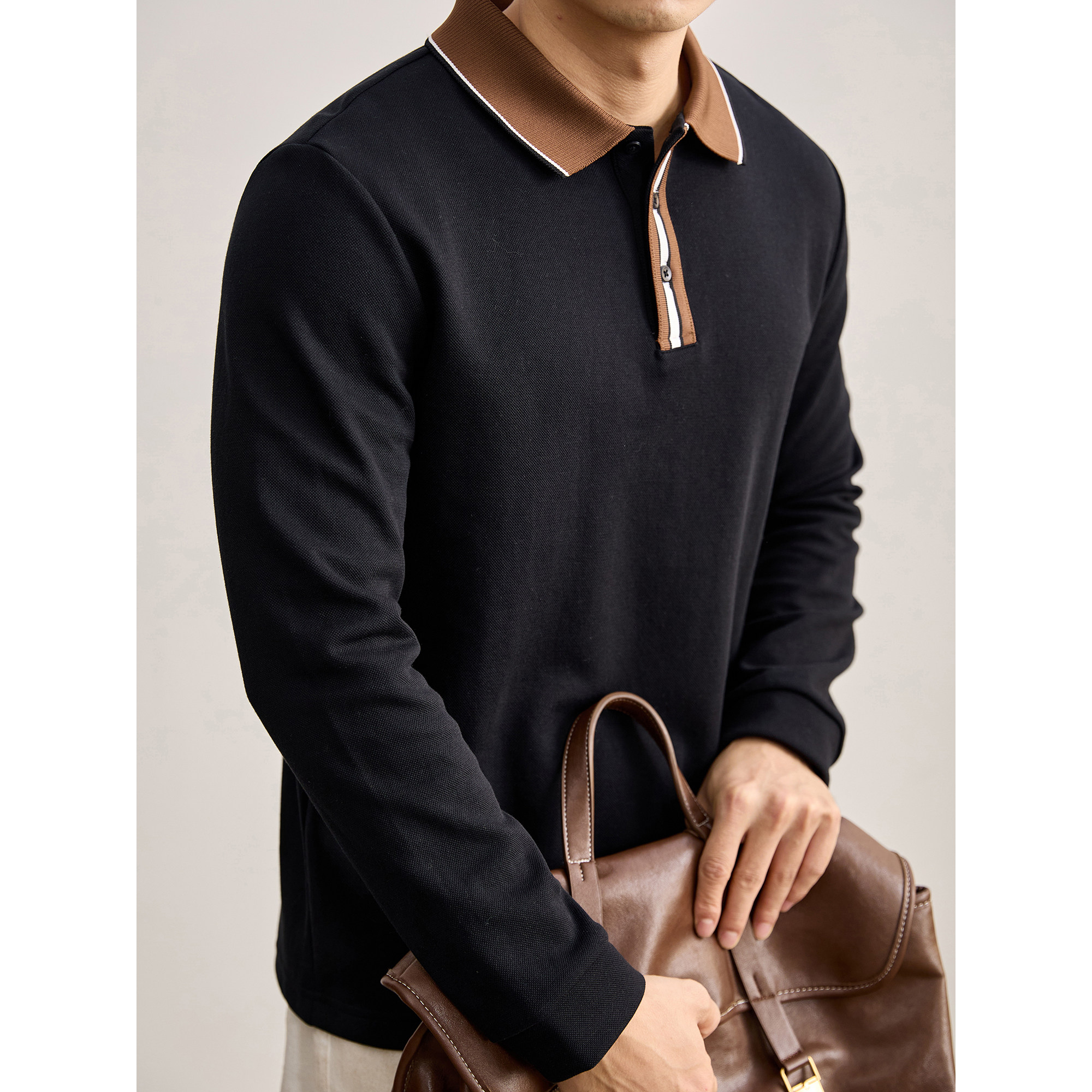 LUUD 轻奢通勤亲肤棉质长袖卫衣男撞色POLO翻领重磅280g休闲上衣,男装,Polo衫,淘宝优惠券,粉丝福利购,淘宝优惠卷