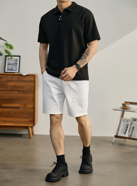 LUUD 男士夏季白色小直筒短裤透气凉感西装裤子半松紧腰休闲中裤