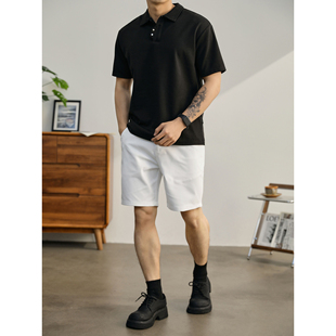 白色小直筒短裤 夏季 透气凉感西装 裤 LUUD 子半松紧腰休闲中裤 男士