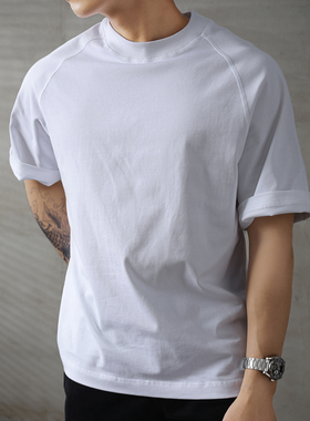 LUUD 300G重磅潮牌纯棉短袖男士内搭圆领宽松T恤潮流白色半袖上衣
