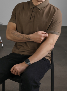 LUUD 修身潮流纯色短袖POLO衫复古水洗体恤衫翻领短袖保罗上衣男