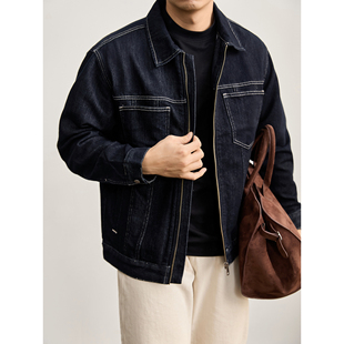 LUUD 辑明线双贴袋翻领夹克 莱赛尔棉混纺原色水洗牛仔外套男春季