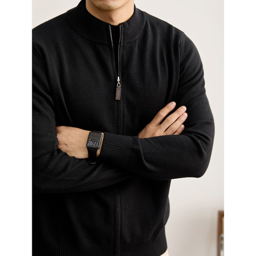 LUUD 轻熟通勤风男士简约毛衣外套秋冬季纯色细针包芯纱针织开衫