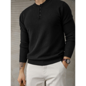 LUUD 打底毛线衣 男休闲百搭长袖 潮流气质范黑色亨利领修身 针织衫
