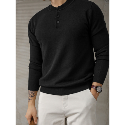 LUUD 潮流气质范黑色亨利领修身针织衫男休闲百搭长袖打底毛线衣