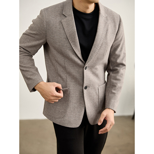 LUUD 绵羊毛混纺休闲毛呢西服外套男冬磨毛肌理立体裁剪单西西装