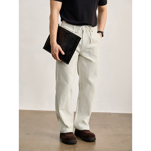 轻盈泡泡纱皱感肌理抽绳休闲裤 LUUD 男春夏莱赛尔棉混纺直筒长裤