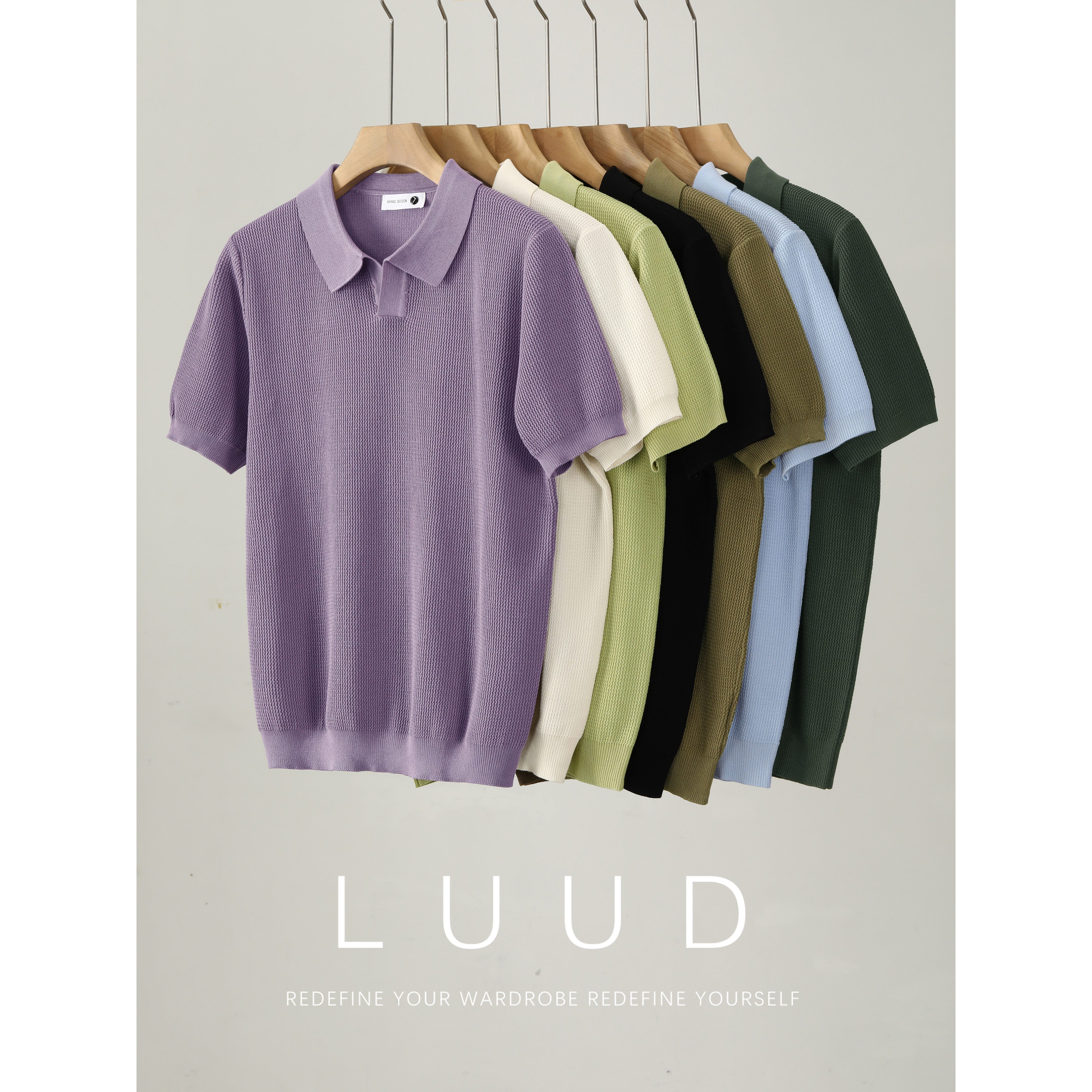 LUUD 夏日清爽冰丝凉感海鸥领针织POLO衫男波浪肌理翻领短袖T恤衫