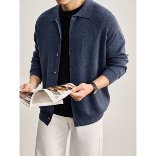 LUUD 都市通勤风美利奴羊毛混纺毛衣外套男春纯色古巴领针织开衫