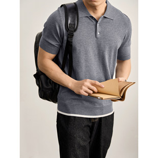 美利奴羊毛混纺针织POLO衫 LUUD 男士 夏季 T恤 撞色螺纹下摆翻领短袖