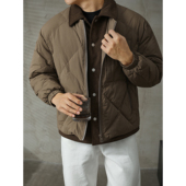 LUUD 户外保暖羽绒服冬季 菱格假两件拼接外套潮男翻领夹克上衣