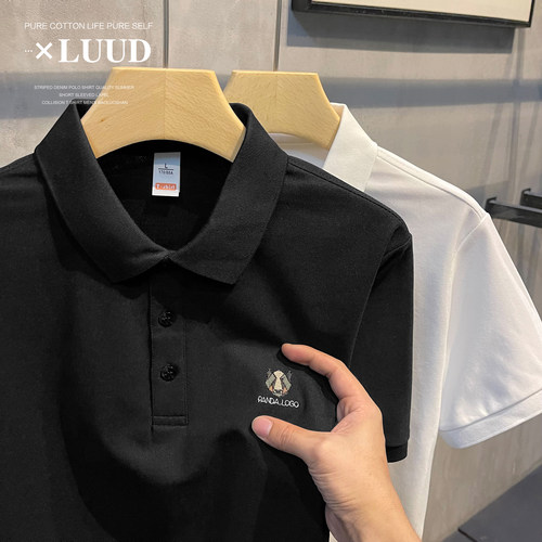 LUUD 羞羞熊创意刺绣翻领男装POLO衫潮流透气百搭修身短袖上衣夏