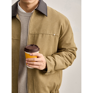 LUUD 硬朗机车风PU皮翻领拼接牛仔羽绒服85白鸭绒填充夹克外套男